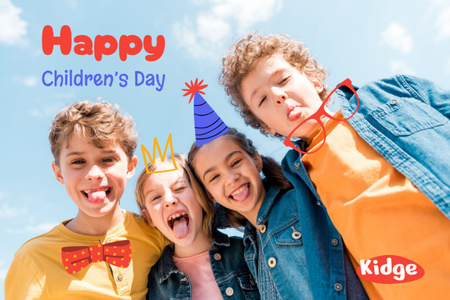 Children's Day Greeting with Funny Kids Postcard 4x6in Design Template