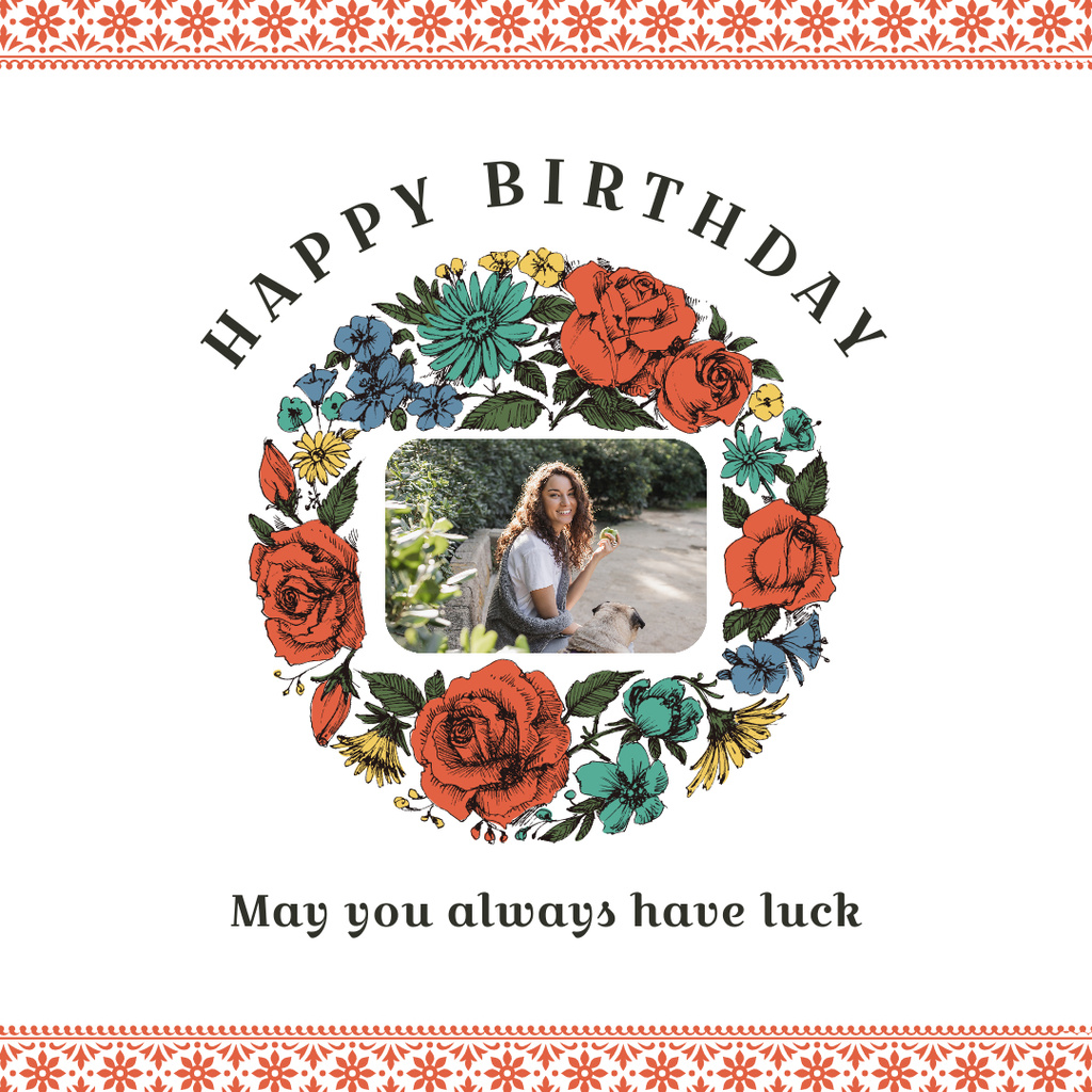 Birthday Wishes with Young Woman and Various Flowers Instagram – шаблон для дизайна