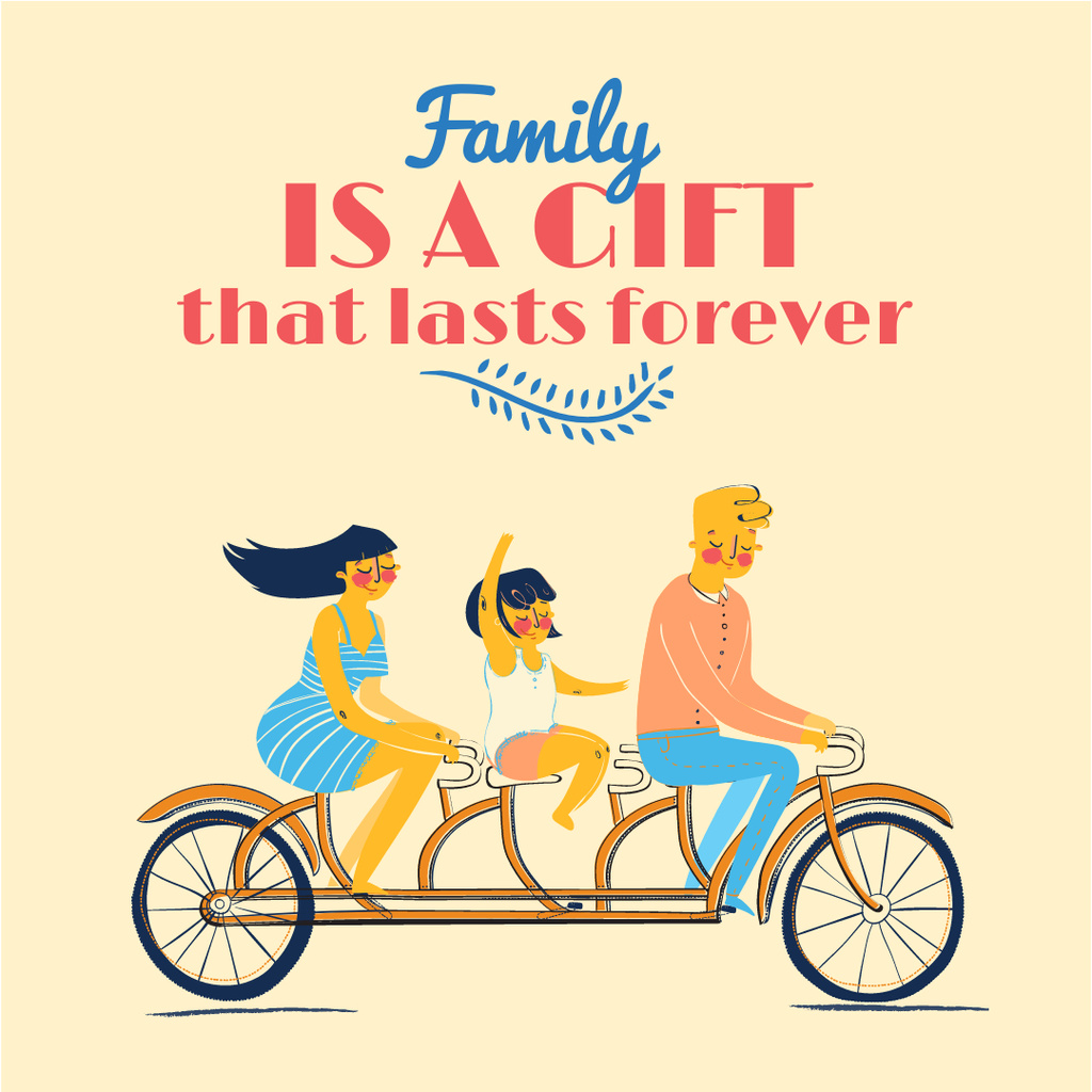 Illustration of family on bicycle Instagram – шаблон для дизайна