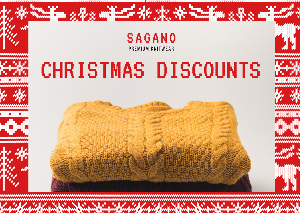 Christmas Sale with Stack of Sweaters Flyer A6 Horizontalデザインテンプレート