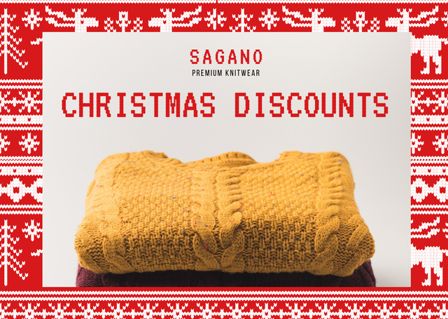 Szablon projektu Christmas Sale with Stack of Sweaters Flyer A6 Horizontal