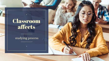 Girl studying in classroom Presentation Wide Design Template