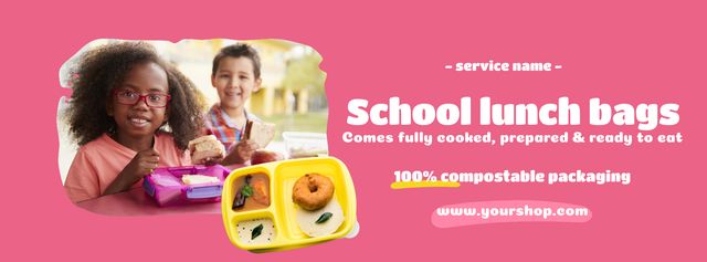 Ontwerpsjabloon van Facebook Video cover van School Food Ad with Smiling Pupils