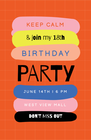 Birthday Party Announcement With Colorful Blots Invitation 5.5x8.5in Design Template