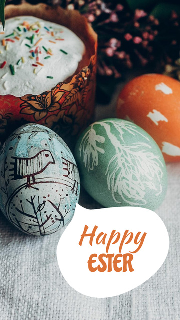 Designvorlage Happy Easter Day With Traditional Pastry And Eggs für Instagram Story