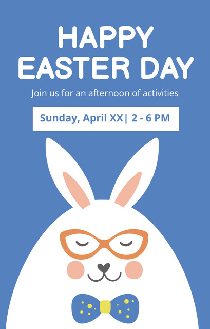 Happy Easter Day Announcement with Cute Rabbit Invitation 4.6x7.2in Modelo de Design