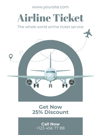 Airline Tickets Sale on Grey and White Poster US Design Template