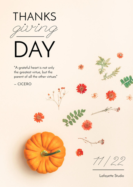 Thanksgiving Feast with Orange Pumpkin and Leaves Poster B2 Šablona návrhu