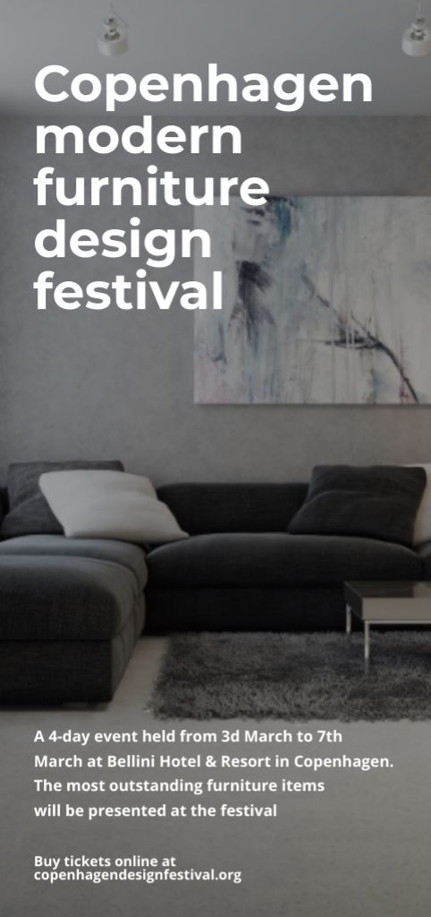 Plantilla de diseño de Interior Decoration Event Announcement with Sofa in Grey Flyer DIN Large 