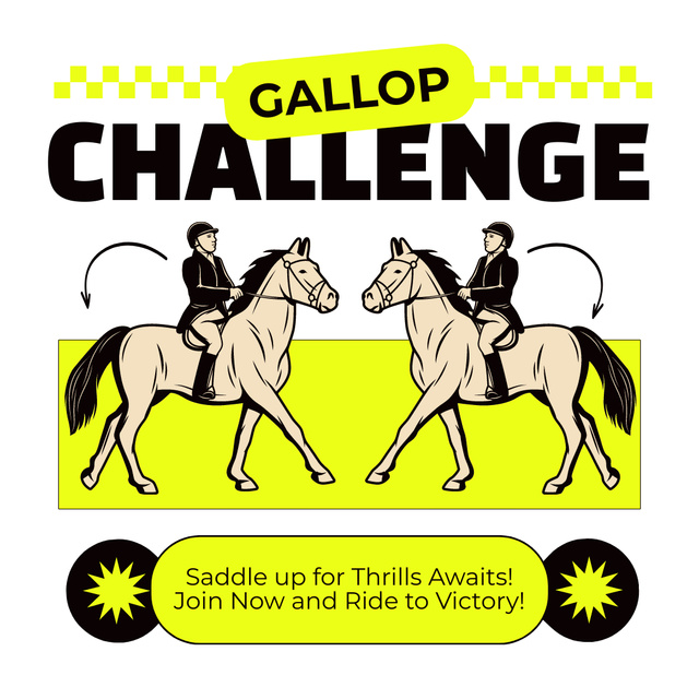 Announcement of Gallop Challenge with Jockeys on Horseback Instagram tervezősablon
