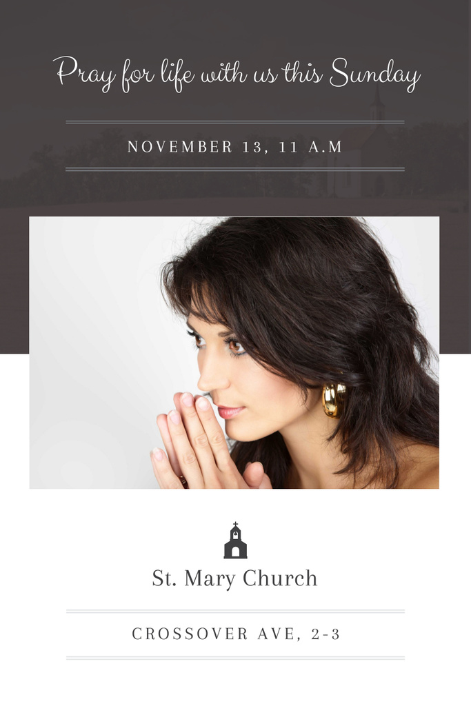 Church Invitation with Praying Woman Pinterestデザインテンプレート