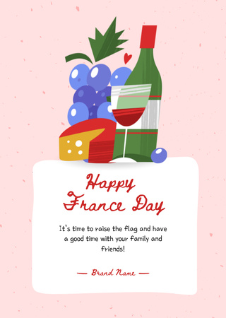 France Day Cartoon Illustrated Postcard A6 Vertical Design Template