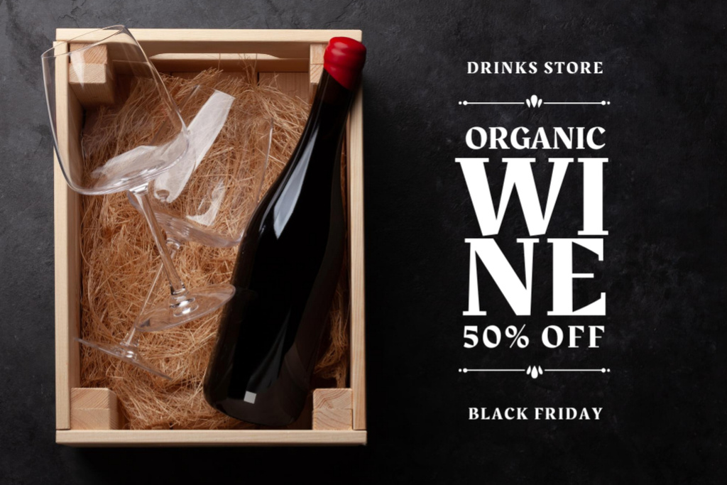 Organic Wine Sale Offer on Black Friday Postcard 4x6in Design Template