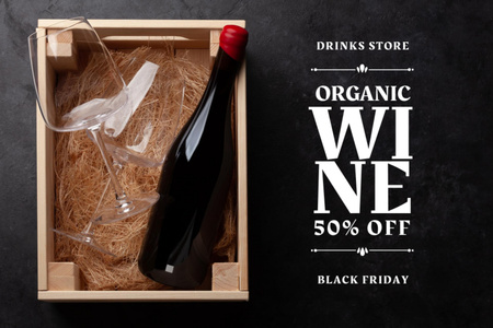 Organic Wine Sale on Black Friday Postcard 4x6in Design Template