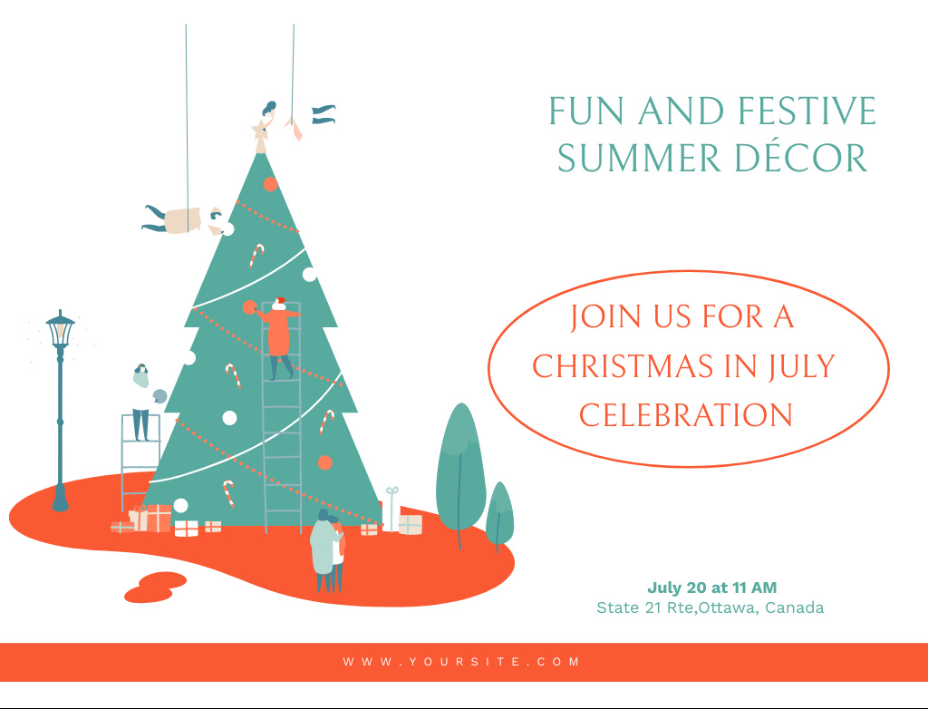 Fun-filled Holiday Decor Ad For Christmas In July Celebration Postcard 4.2x5.5in Modelo de Design
