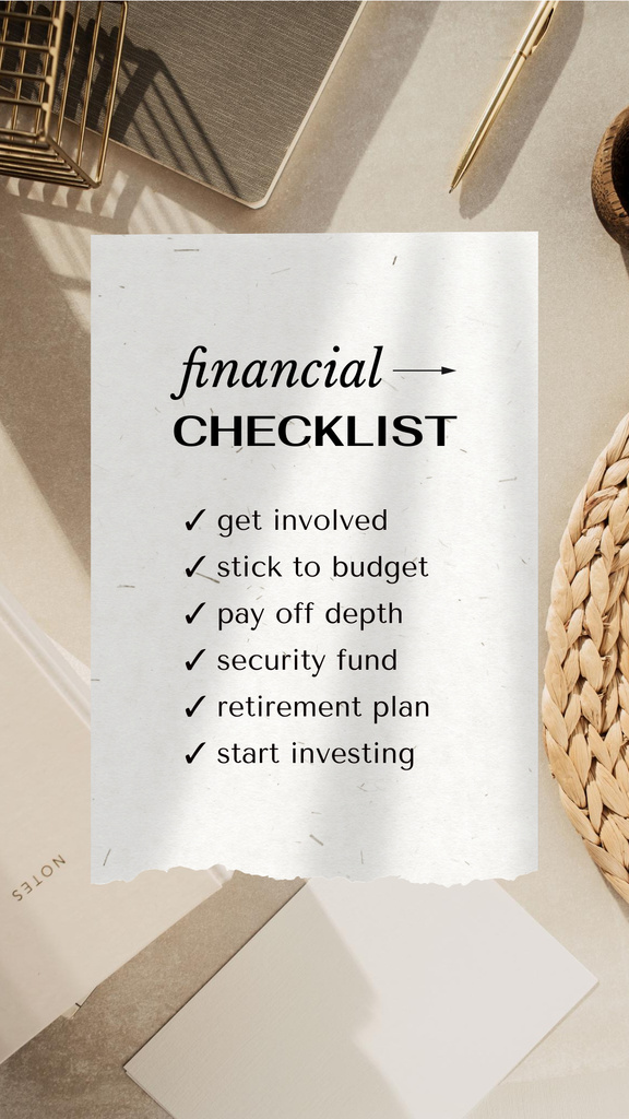 Designvorlage Financial Checklist on working table für Instagram Story