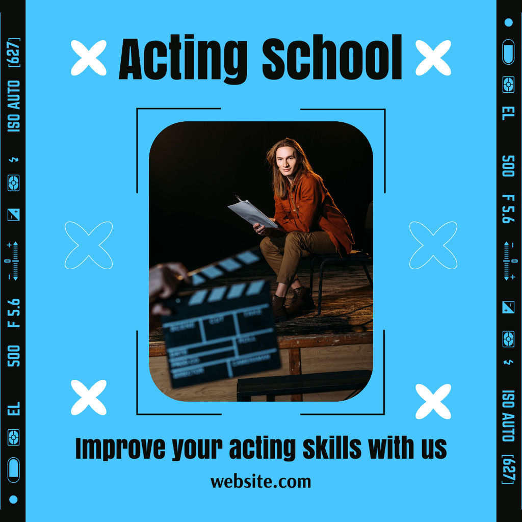 Acting School Ad with Actor on Stage Instagram ADデザインテンプレート