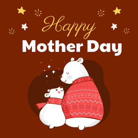 Mother's Day Greeting with Cute Bears Instagram Design Template