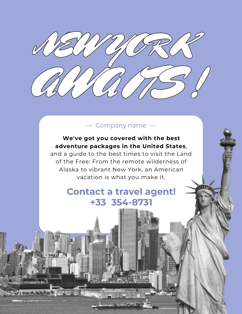 Ontwerpsjabloon van Poster 8.5x11in van Tourist Trips Offer to New York with City View