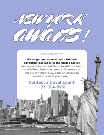Tourist Trips Offer to New York with City View Poster 8.5x11in Design Template
