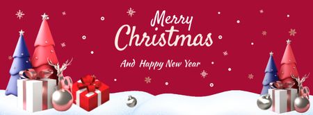 Christmas and New Year Greetings Red Facebook cover Design Template