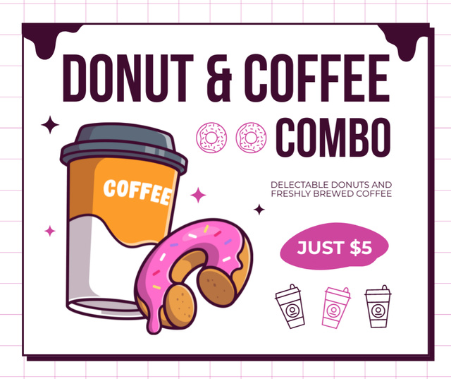 Designvorlage Offer of Doughnut and Coffee To Go für Facebook