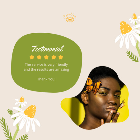 Ügyfélértékelés a szépségszalon szolgáltatásairól fiatal afroamerikai nővel Instagram tervezősablon