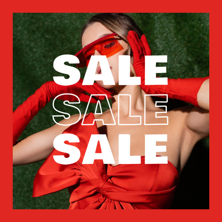 Elegant Woman in Red for Fashion Sale Instagram Design Template
