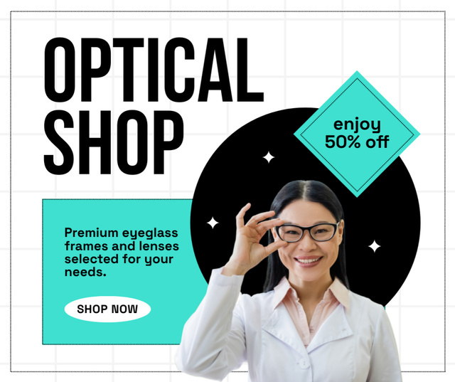 Sale of Premium Lenses and Glasses Frames at Discount Facebook Šablona návrhu