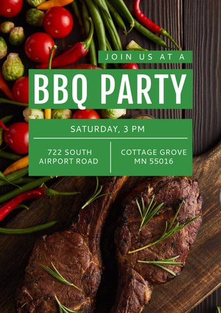 BBQ Party Invitation with Grilled Chicken Poster Design Template