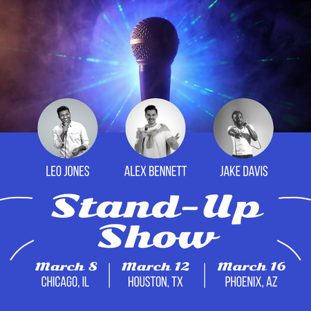 Plantilla de diseño de Atractivo espectáculo de standup en marzo con comediantes Animated Post 