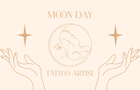 Plantilla de diseño de luna y estrellas con tatuaje artista servicios Business Card 85x55mm 
