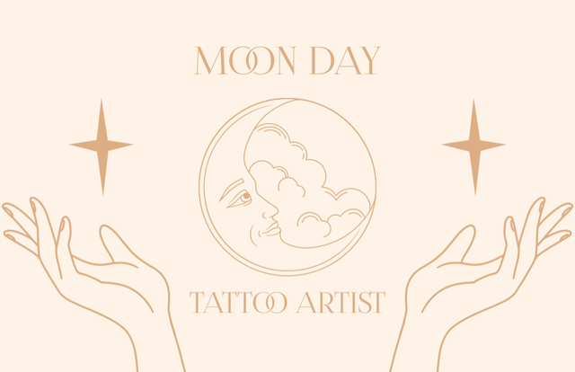 Moon And Stars With Tattoo Artist Services Business Card 85x55mm Modelo de Design