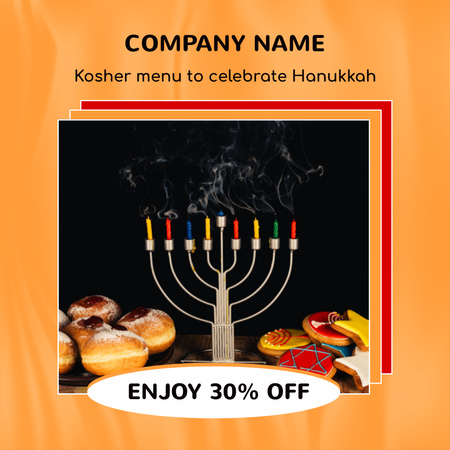 Oferta de venda de lista de refeições Kosher para comemorar o Hanukkah Instagram Modelo de Design