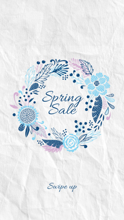 Spring Sale Flowers Wreath in Blue Instagram Story – шаблон для дизайну