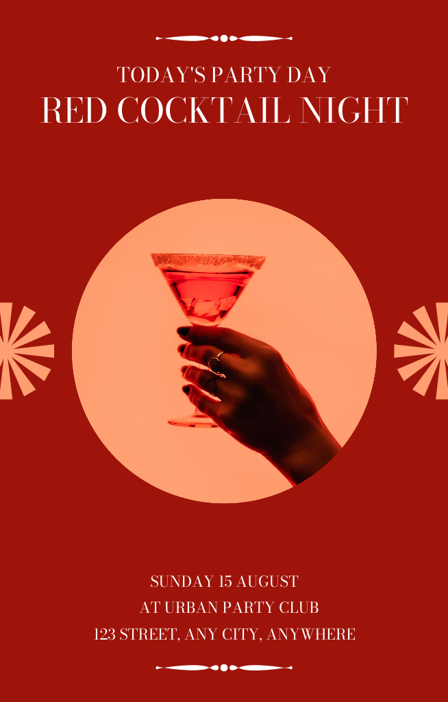 Red Cocktails Night Invitation 4.6x7.2in tervezősablon