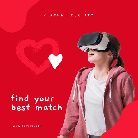 Virtual Dating Ad with Hearts on Red Background Instagram Tasarım Şablonu
