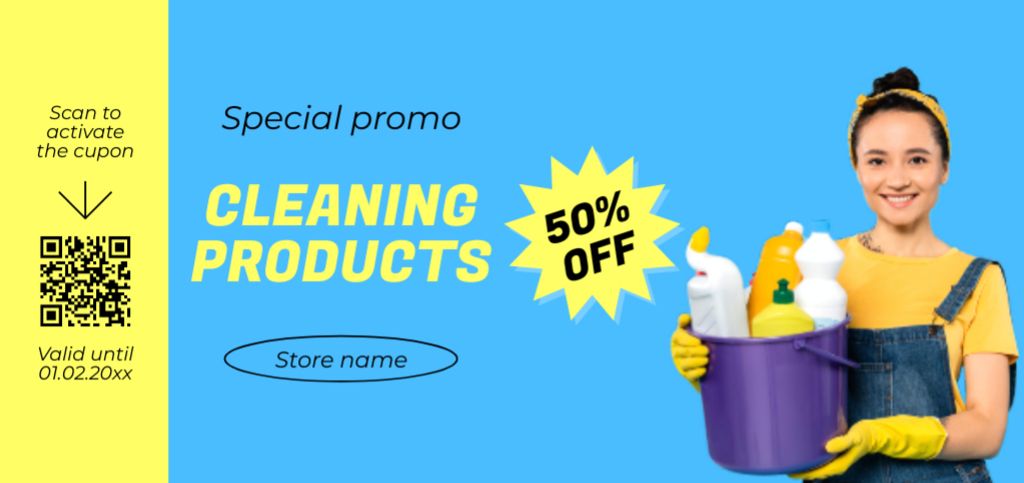 Designvorlage Cleaning Products Offer at Half Price für Coupon Din Large
