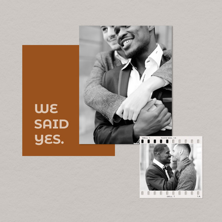 Wedding Announcement with happy LGBT couple holding hands Instagram Design Template