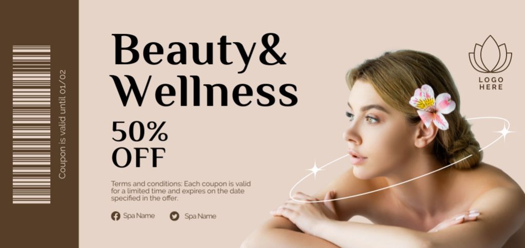 Beauty and Wellness Spa Services Offer Coupon Din Large Πρότυπο σχεδίασης