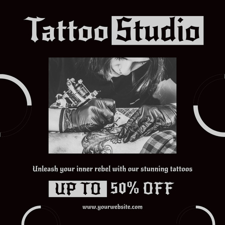 Plantilla de diseño de Impresionantes tatuajes en estudio con descuento Instagram 