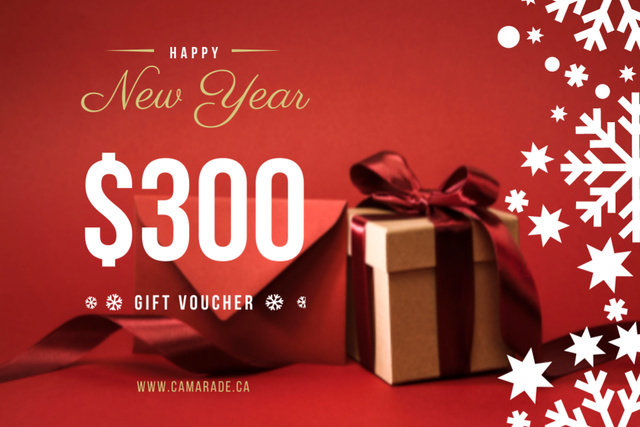 New Year Gift Box in Red Gift Certificate Design Template