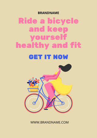 Bicycle Shop Advertisement with Cartoon Girl Poster A3 Modelo de Design