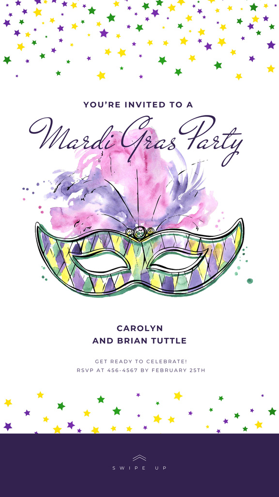 Mardi Gras Party With Carnival Mask Instagram Story Tasarım Şablonu