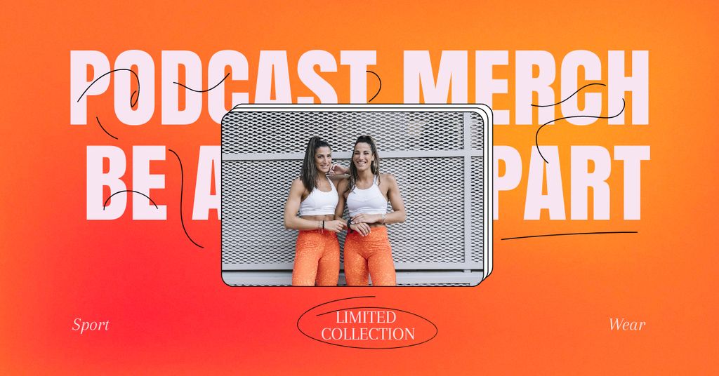Podcast Merch Offer with Girls in Same Outfit Facebook AD Design Template