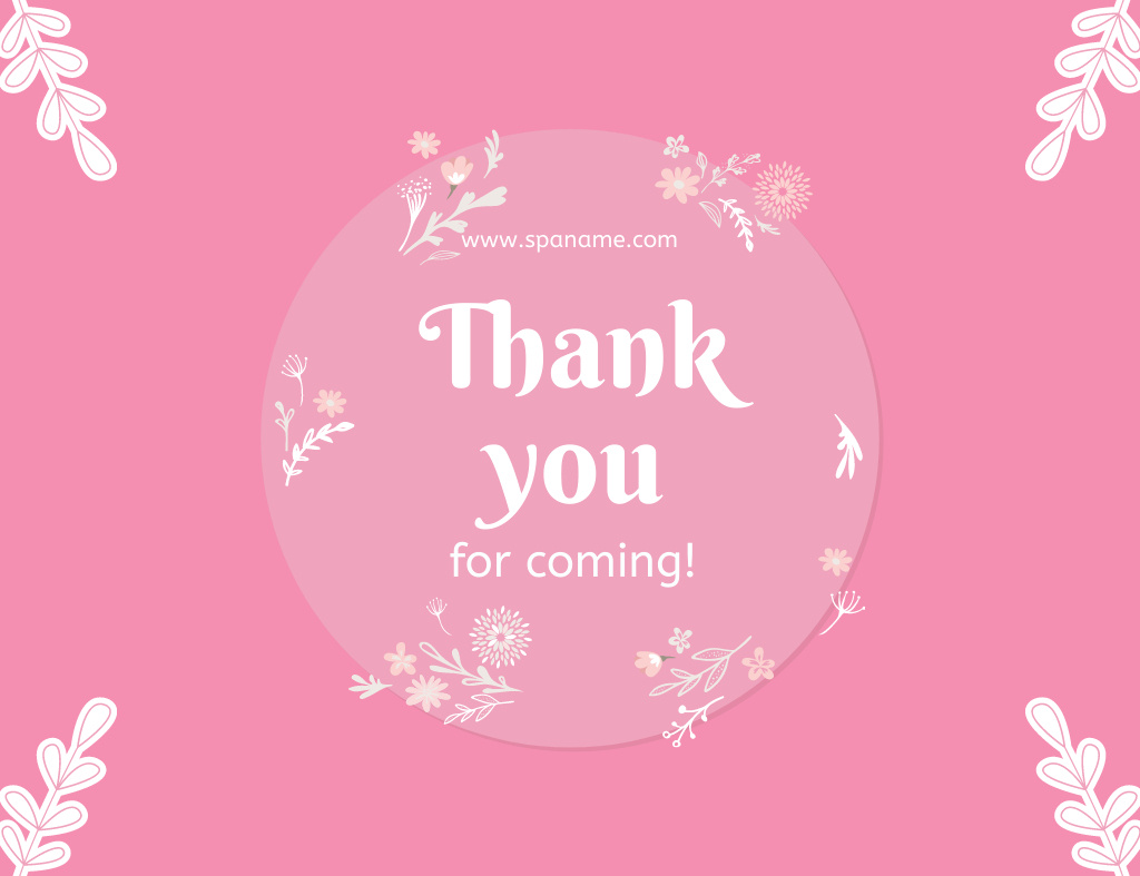 Thank You For Coming Text on Pink Thank You Card 5.5x4in Horizontal – шаблон для дизайна