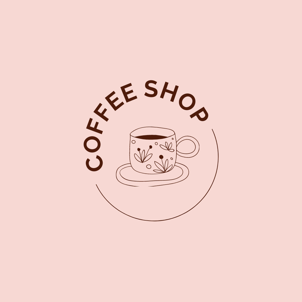 Coffee Shop Emblem with Cup of Coffee on Pink Logo 1080x1080pxデザインテンプレート