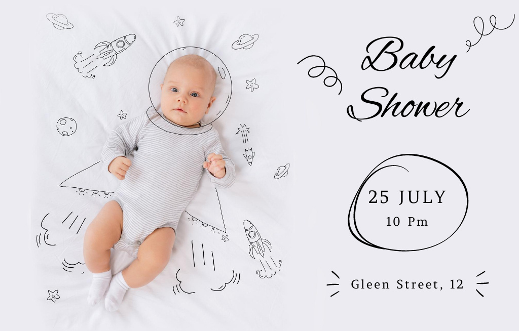 Enchanting Baby Shower Celebration Announcement With Newborn Invitation 4.6x7.2in Horizontalデザインテンプレート