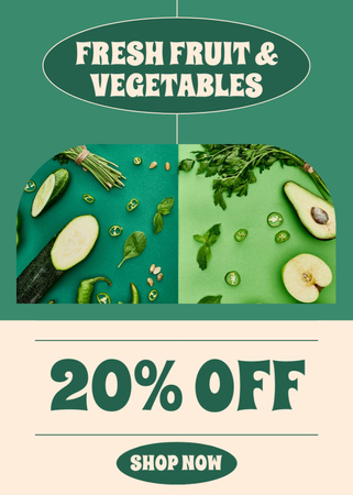 Green Veggies And Fruits Discount In Grocery Flayer Design Template