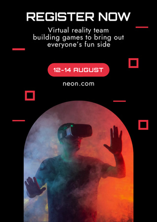 Virtual Team Building Announcement with Man in Modern Glasses Poster A3 tervezősablon